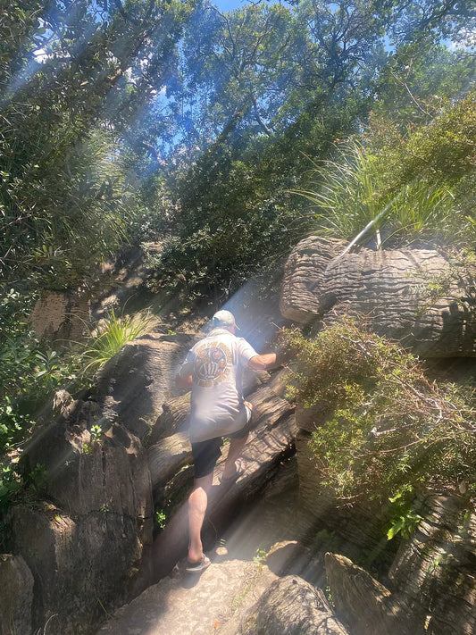 Across that stream, find the path and then you’ll find the Waipu Pancake Rocks